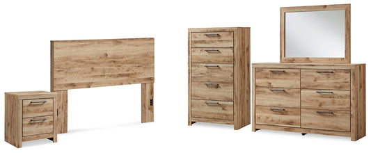 Cabecero Hyanna Queen con tocador, cómoda y mesita de noche con espejo
