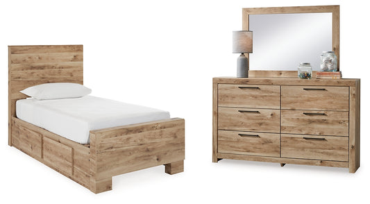 Cama doble Hyanna con almacenamiento y tocador con espejo