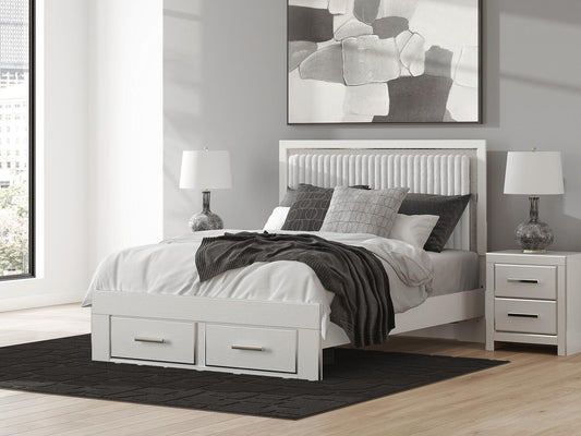 Cama de plataforma con almacenamiento y panel tapizado Zuraleus Queen