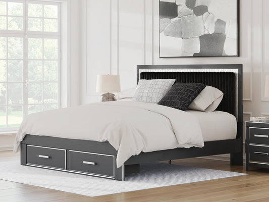 Cama tapizada Zuraleus King con almacenamiento y paneles