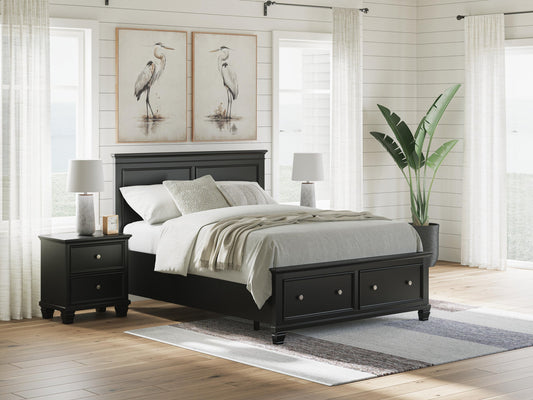 Cama con almacenamiento y panel tamaño queen Lanolee
