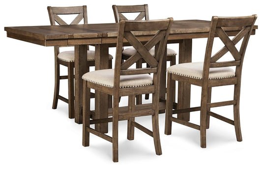 Mesa de comedor Moriville de altura de mostrador y 4 taburetes de bar