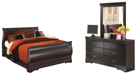Cama de matrimonio Huey Vineyard Queen tipo trineo con tocador con espejo