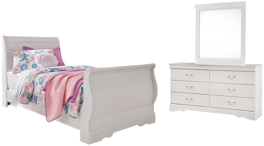 Cama doble Anarasia tipo trineo con tocador con espejo