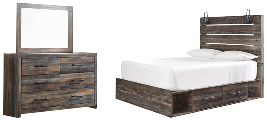 Cama Drystan Queen con 4 cajones de almacenamiento y tocador con espejo