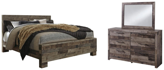Cama Derekson King con cabecero y tocador con espejo