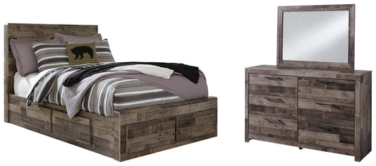 Cama Derekson de tamaño completo con 6 cajones de almacenamiento y tocador con espejo
