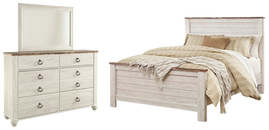 Cama Willowton Queen con cabecero y tocador con espejo