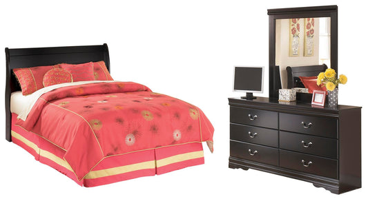 Cabecero de cama Huey Vineyard Full Sleigh con tocador con espejo