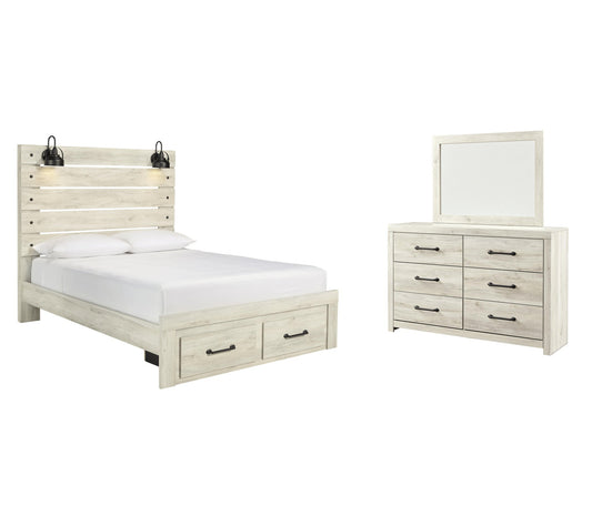 Cama Cambeck Queen con dos cajones de almacenamiento y tocador con espejo