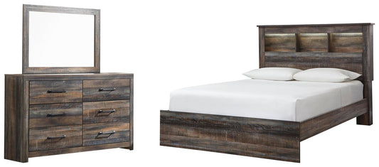 Cama con estantería Drystan Queen con tocador con espejo