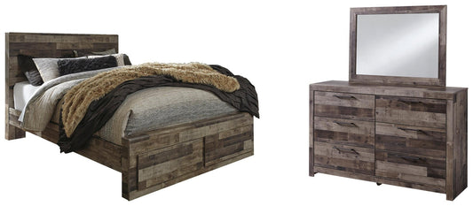 Cama Derekson Queen con dos cajones de almacenamiento y tocador con espejo