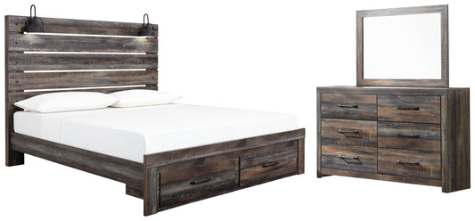 Cama Drystan King con cabecero y almacenaje, y tocador con espejo