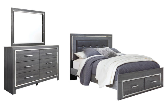 Cama Lodanna Queen con dos cajones de almacenamiento y tocador con espejo