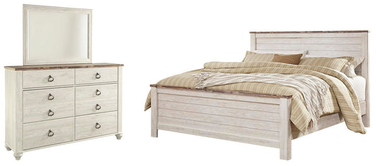 Cama Willowton California King con cabecero y tocador con espejo