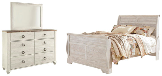 Cama Willowton Queen tipo trineo con tocador con espejo