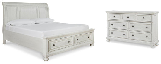 Cama de trineo Robbinsdale California King con almacenamiento y tocador con espejo