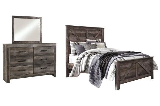Cama Wynnlow Queen Crossbuck con cabecero y tocador con espejo