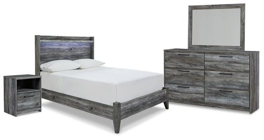 Cama Baystorm de tamaño completo con tocador y mesita de noche con espejo