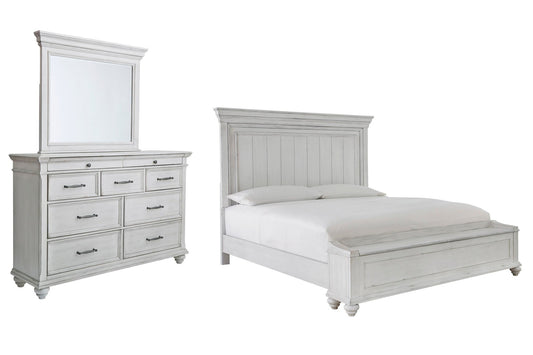 Cama Kanwyn King con cabecero y almacenaje, y tocador con espejo