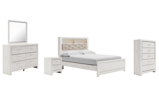 Cama Altyra Queen con librero, tocador con espejo, cómoda y mesita de noche