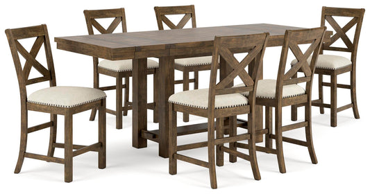 Mesa de comedor Moriville de altura de mostrador y 6 taburetes de bar