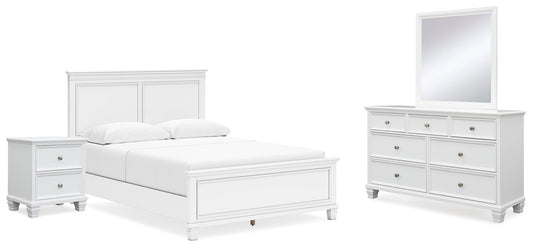 Cama Fortman tamaño Queen con cabecero, tocador con espejo y mesita de noche