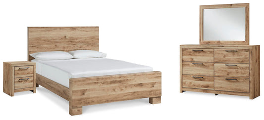 Cama Hyanna King con cabecero, tocador con espejo y mesita de noche