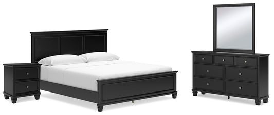 Cama Lanolee California King con cabecero, tocador con espejo y mesita de noche