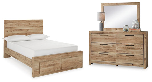 Cama Hyanna de panel completo con almacenamiento y tocador con espejo