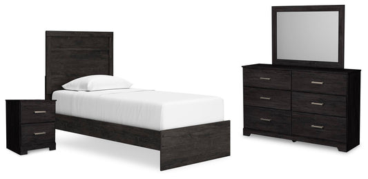 Cama individual Belachime con tocador con espejo y mesita de noche