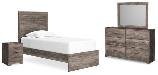 Cama doble Ralinksi con tocador con espejo y mesita de noche