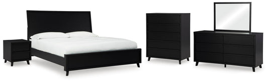 Cama Danziar tamaño king con cabecero, tocador con espejo, cómoda y mesita de noche