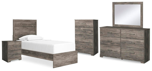 Cama doble Ralinksi con tocador con espejo, cómoda y mesita de noche