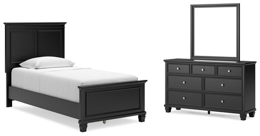 Cama doble Lanolee con tocador con espejo