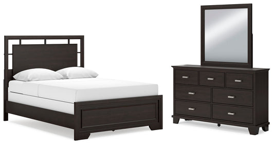 Cama Covetown tamaño Queen con cabecero y tocador con espejo