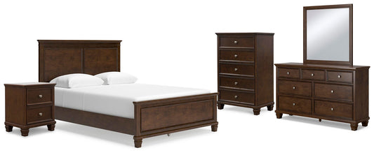 Cama Danabrin tamaño Queen con cabecero, tocador con espejo, cómoda y mesita de noche