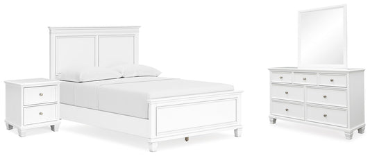 Cama Fortman de tamaño completo con tocador con espejo y mesita de noche