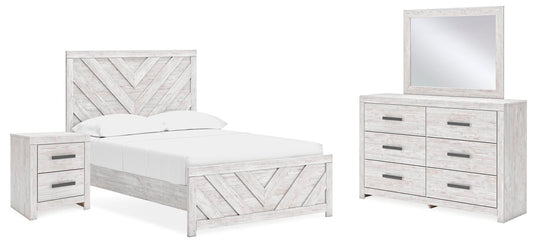 Cama Cayboni de dos camas con cabecero, tocador con espejo y mesita de noche