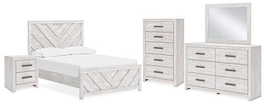 Cama Cayboni de dos camas con cabecero, tocador con espejo, cómoda y mesita de noche