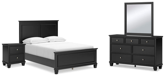 Cama Lanolee de tamaño completo con tocador con espejo y mesita de noche