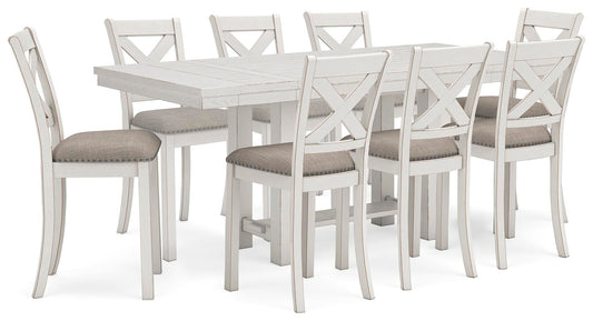 Mesa de comedor Robbinsdale de altura de mostrador y 8 taburetes de bar