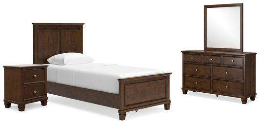 Cama doble Danabrin con tocador con espejo y mesita de noche