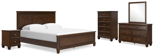 Cama Danabrin California King con cabecero, tocador con espejo, cómoda y mesita de noche