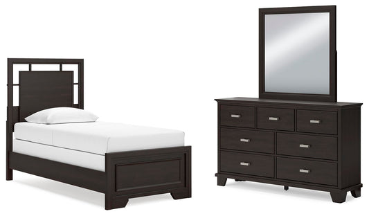 Cama doble con cabecero y tocador con espejo Covetown