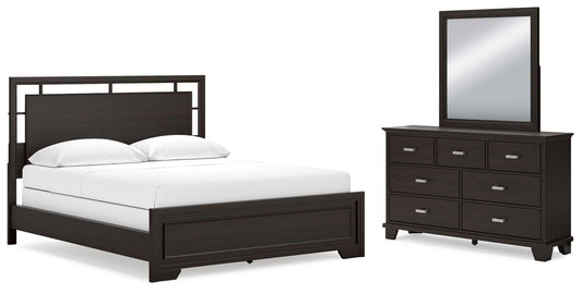 Cama Covetown California King con cabecero y tocador con espejo