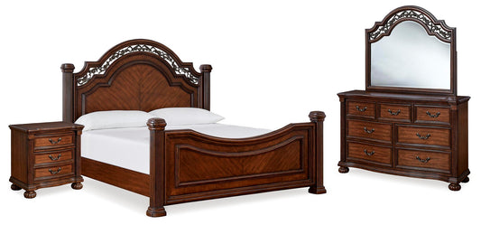 Cama con dosel Lavinton California King con tocador con espejo y mesita de noche