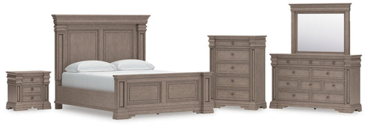 Cama Blairhurst California King con cabecero, tocador con espejo, cómoda y mesita de noche