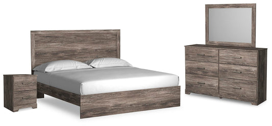 Cama Ralinksi King con cabecero, tocador con espejo y mesita de noche