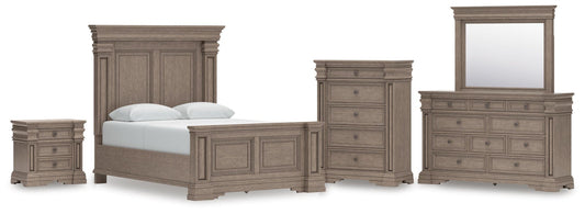 Cama Blairhurst Queen con cabecero, tocador con espejo, cómoda y mesita de noche